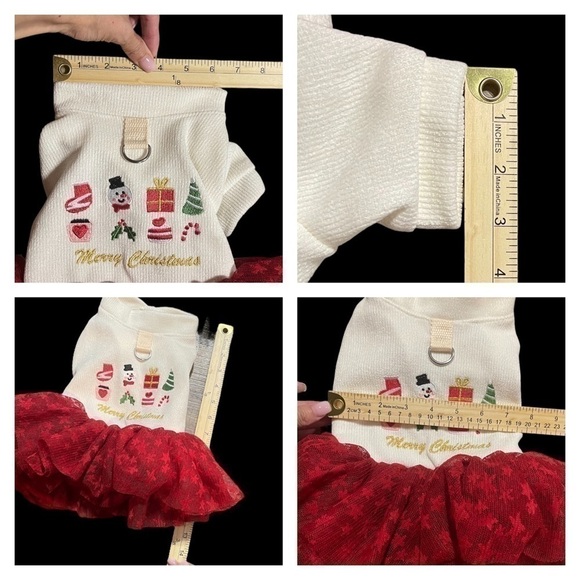 Christmas Dog Dress Lace Tulle Bottom Leash attachment Beige Red embroidery - Picture 16 of 16